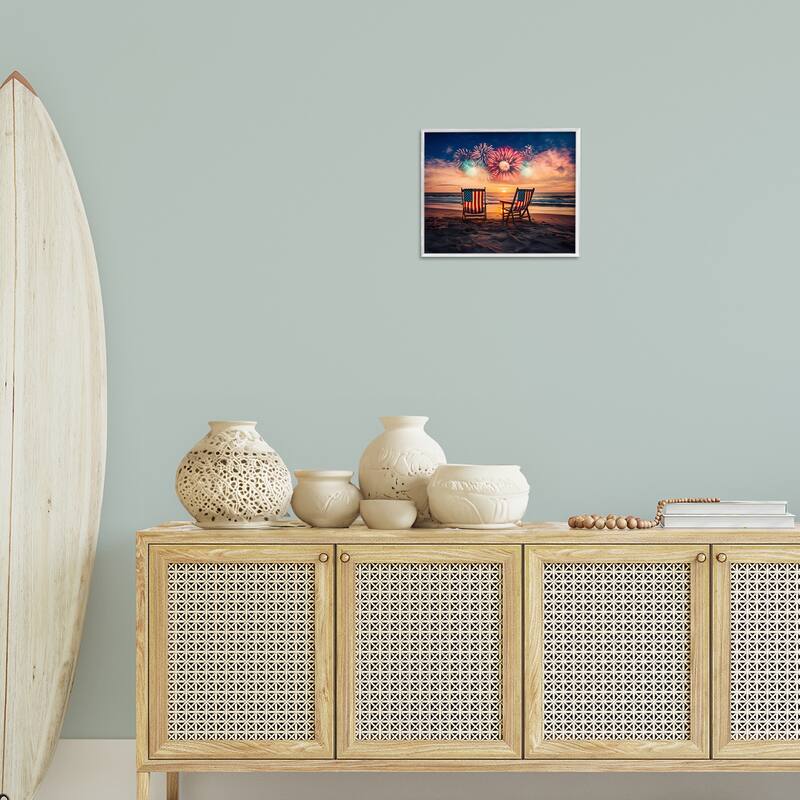 Stupell Summer Fireworks at Beach Framed Giclee Art Design By Arlington Prints