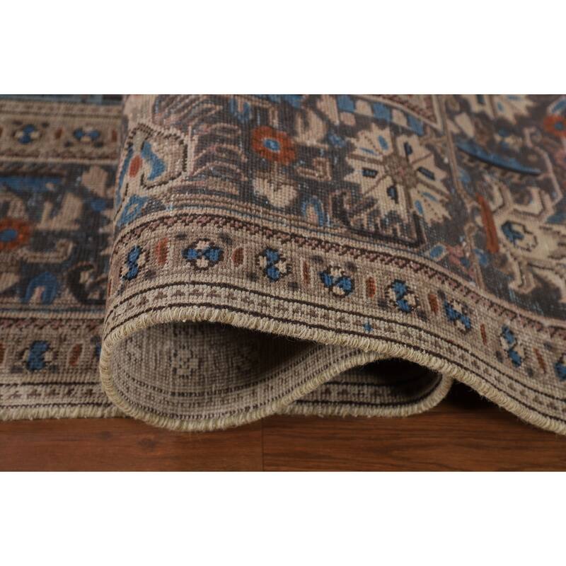 Light Blue Distressed Tabriz Persian Vintage Rug Handmade Wool Carpet - 9'7" x 12'3"