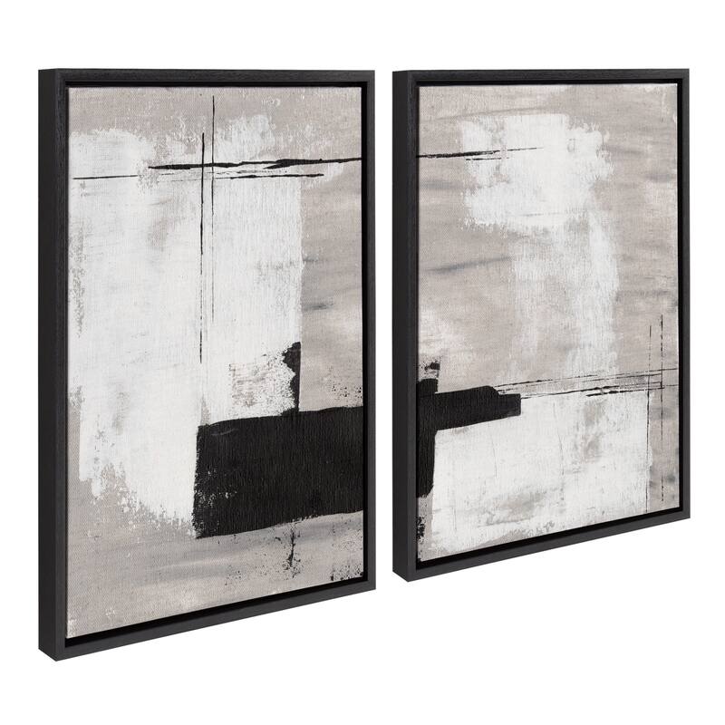 Kate and Laurel Sylvie Line Neutral Framed Canvas by Nikita Jariwala - 2 Piece Set 18x24 - Black