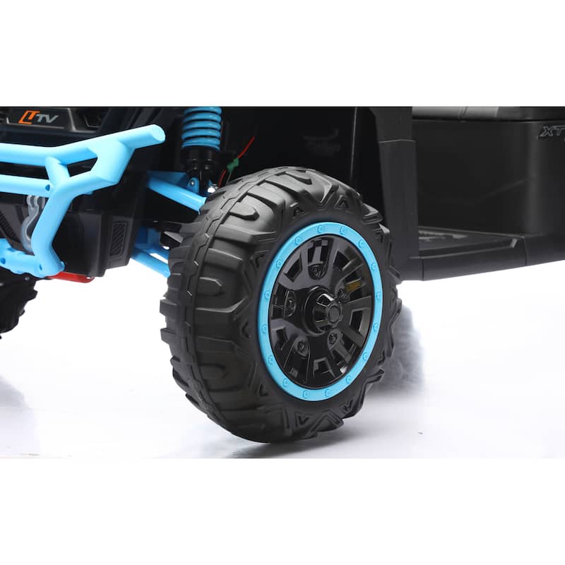 24V Kids Golf Cart, 4WD 2 Seater Ride on Car w/Sun Shade, Storage Trunk & Remote Control, Electric Vehicle w/LED Lights