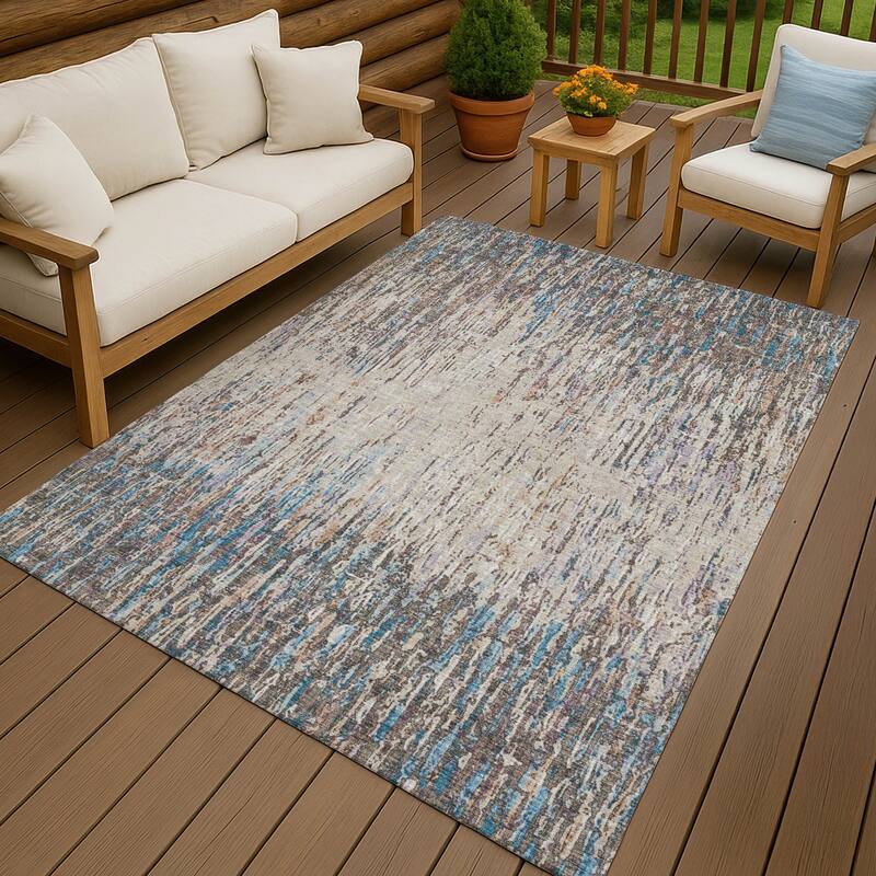 Machine Washable Indoor/ Outdoor Abstract Moxy Chantille Rug - Taupe - 9' x 12'
