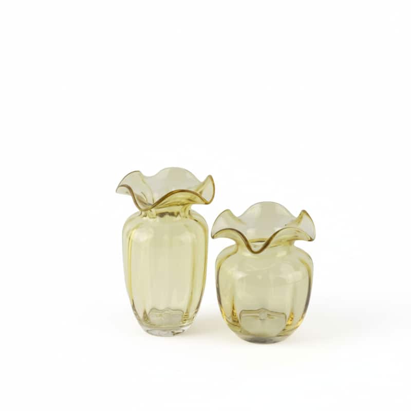 Fleurine Set of 2 Fluted Blooming Decorative Glass Flower Table Vases