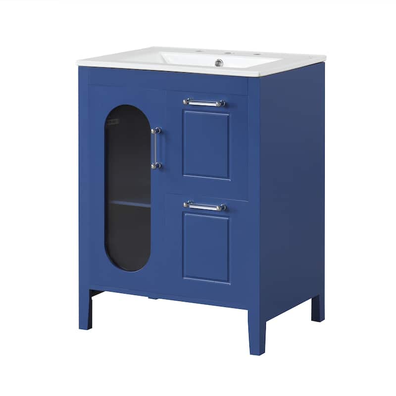 Roomfitters 24" Bathroom Vanity with Sink Cabinet with 2 Drawers and Door Adjustable Shelf Solid Wood and MDF