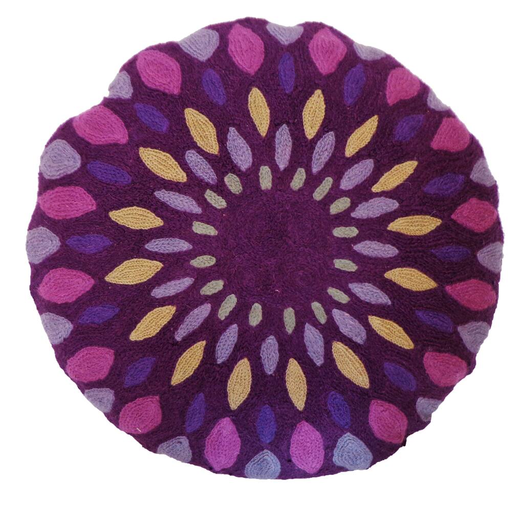 Jiti Purple Novelty Floral Square Accent Handmade Linen Pillow - 16' x 16'