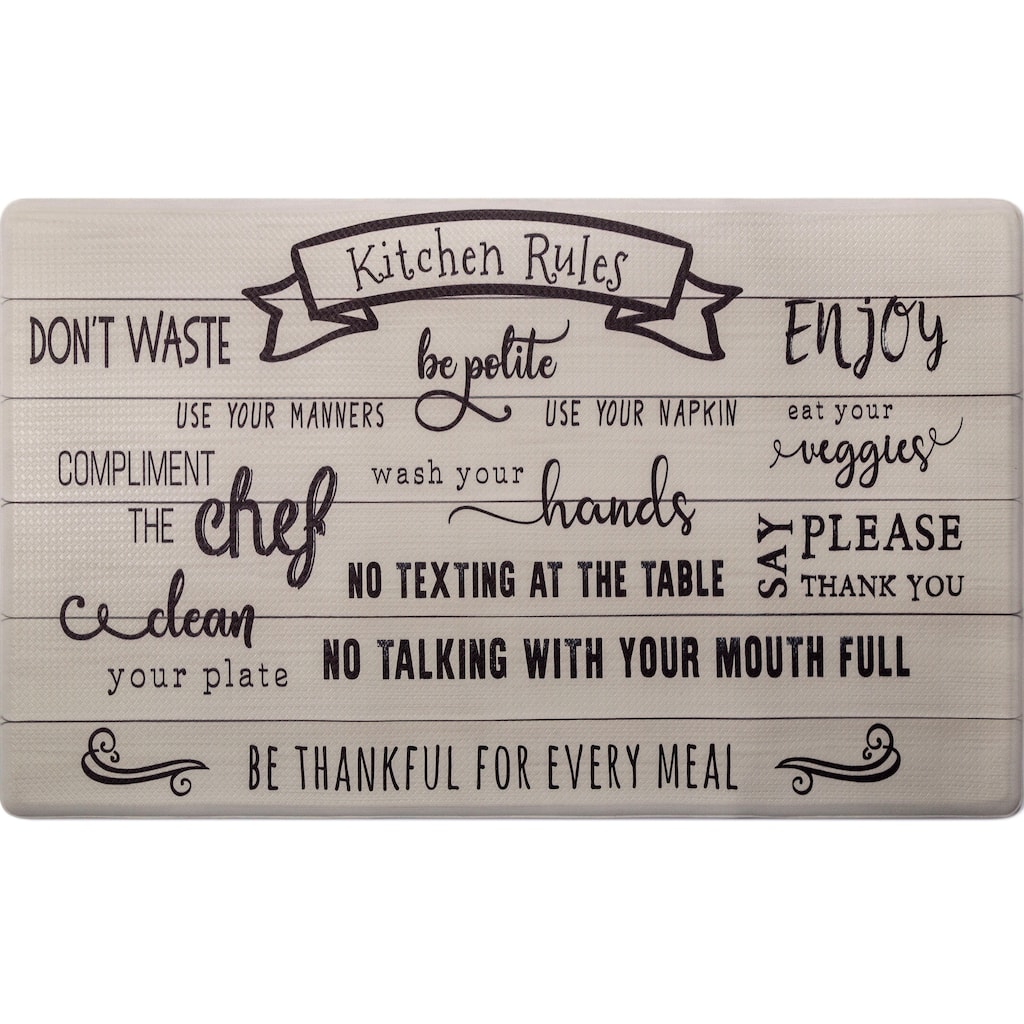 SoHome Cozy Living Kitchen Rules Anti-Fatigue Kitchen Mat, Beige/Black