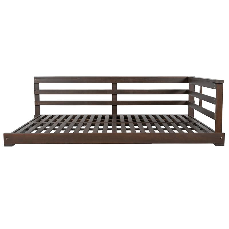 Acacia Wood Porch Swing Bed for Outdoor with Hemp Ropes - Full Size Hanging Bed, 350lbs Capacity, Open-Side Minimalist Design