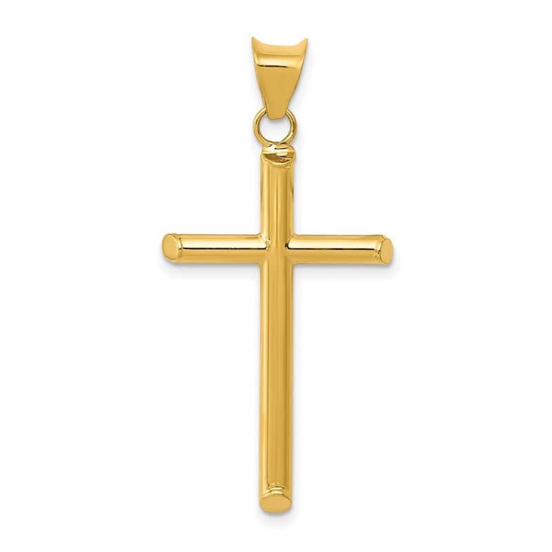 Curata 14k Yellow Gold 18" 3-D Polished Beveled Cross Pendant Necklace - 16x33.4mm