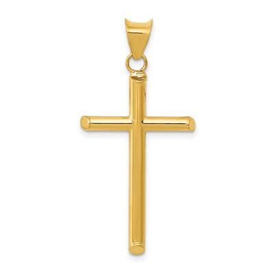 Curata 14k Yellow Gold 18" 3-D Polished Beveled Cross Pendant Necklace - 16x33.4mm