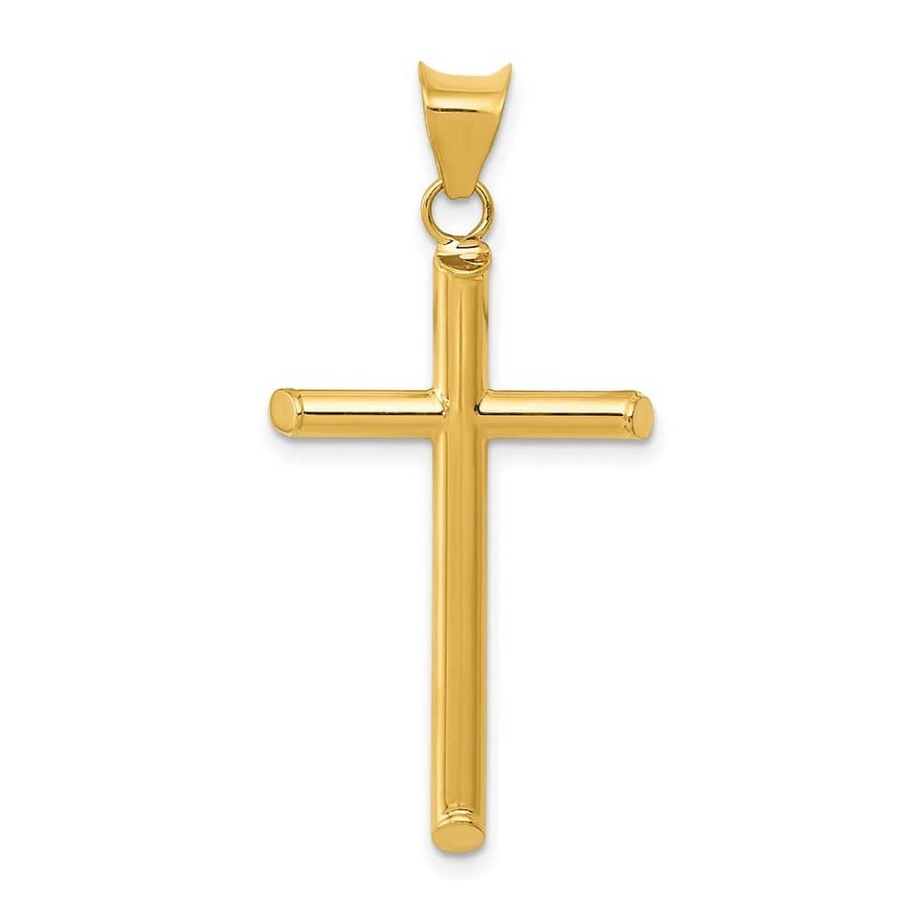 Curata 14k Yellow Gold 18" 3-D Polished Beveled Cross Pendant Necklace - 16x33.4mm