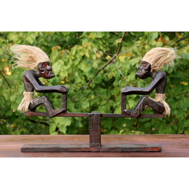 Handmade Wooden Primitive Tribal Funny Statue Teeter Tottering Sculpture Tiki Bar Handcrafted Unique Gift Home Decor Figurine