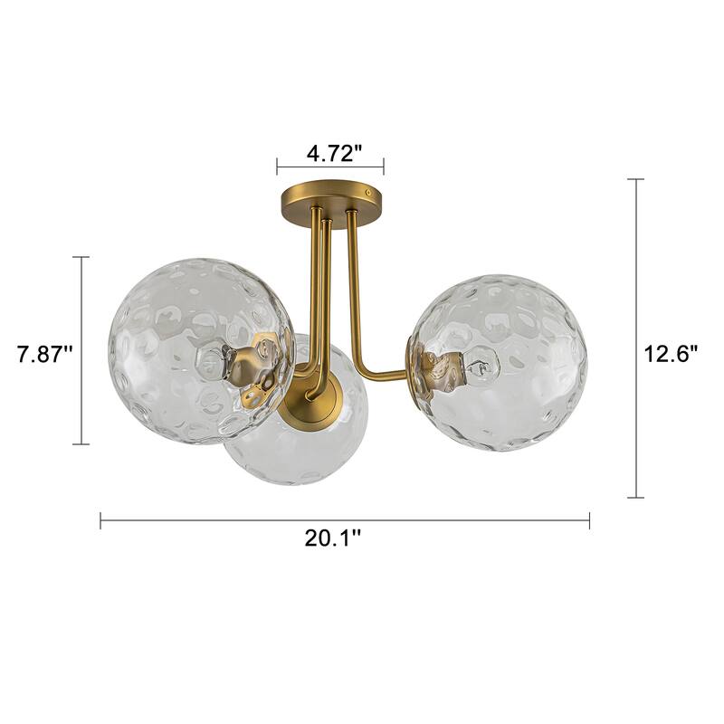 3-Light Dimmable Semi Flush Mount Ceiling Light with Globe Opal/Swirl Shade