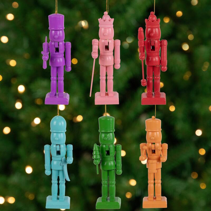 Nutcracker Wooden Christmas Ornaments - 5" - Multicolor - Set of 6