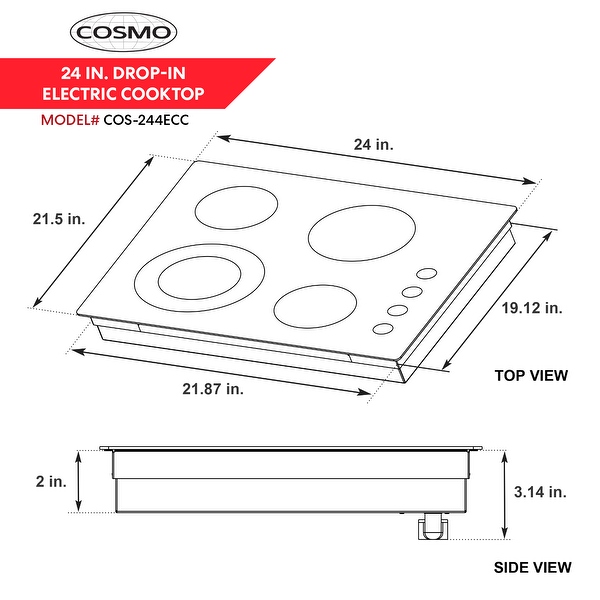 Cosmo 24 in. Electric Ceramic Glass Cooktop with 4 Elements, Dual Zone Element, Hot Surface Indicator Light and Control Knobs