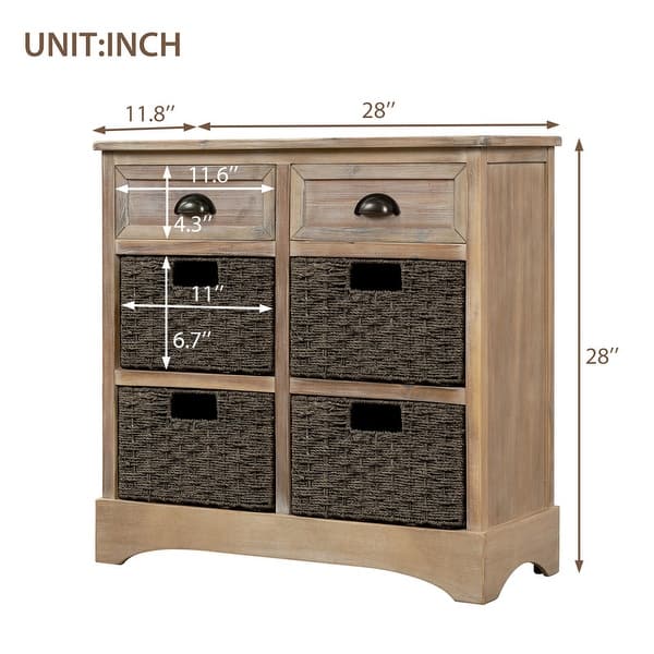 Rustic Storage Cabinet with Two Drawers, Four Classic Rattan Basket ...