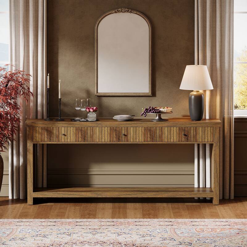 Wood Console Table Long Sofa Table with 3 Drawers, 70.9 inch Entryway Table