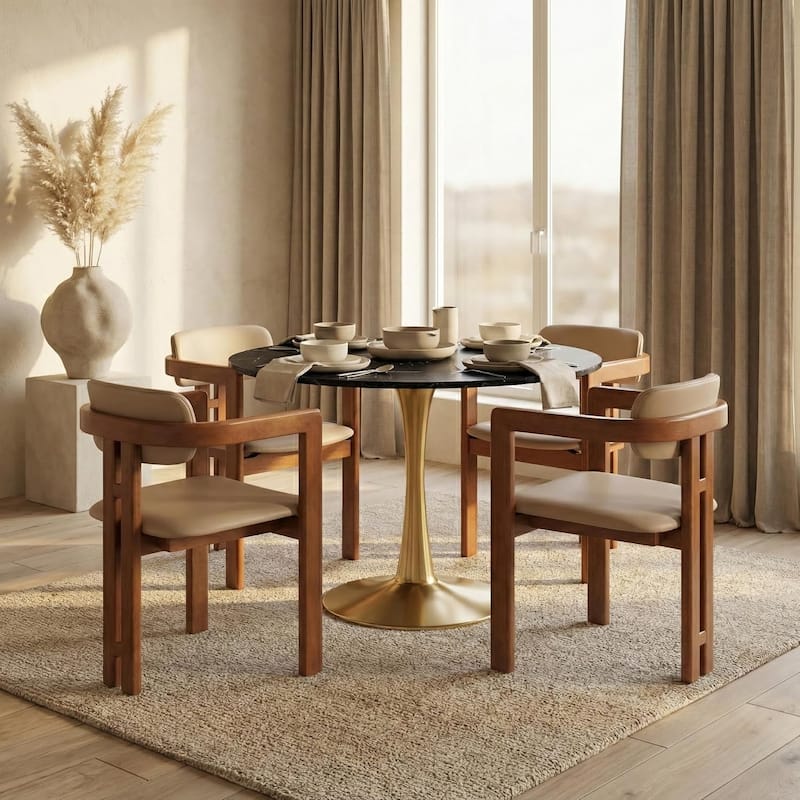 Bristol 40" Modern Round Dining Table with Accent Gold Steel Pedestal Base, Scratch-Resistant and Easy-Care