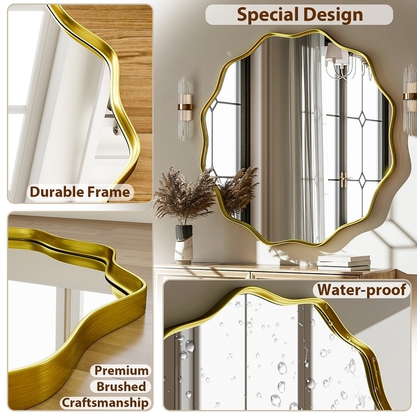 Round Wavy Bathroom Mirror Deep Frame Decorative Mirror Wall