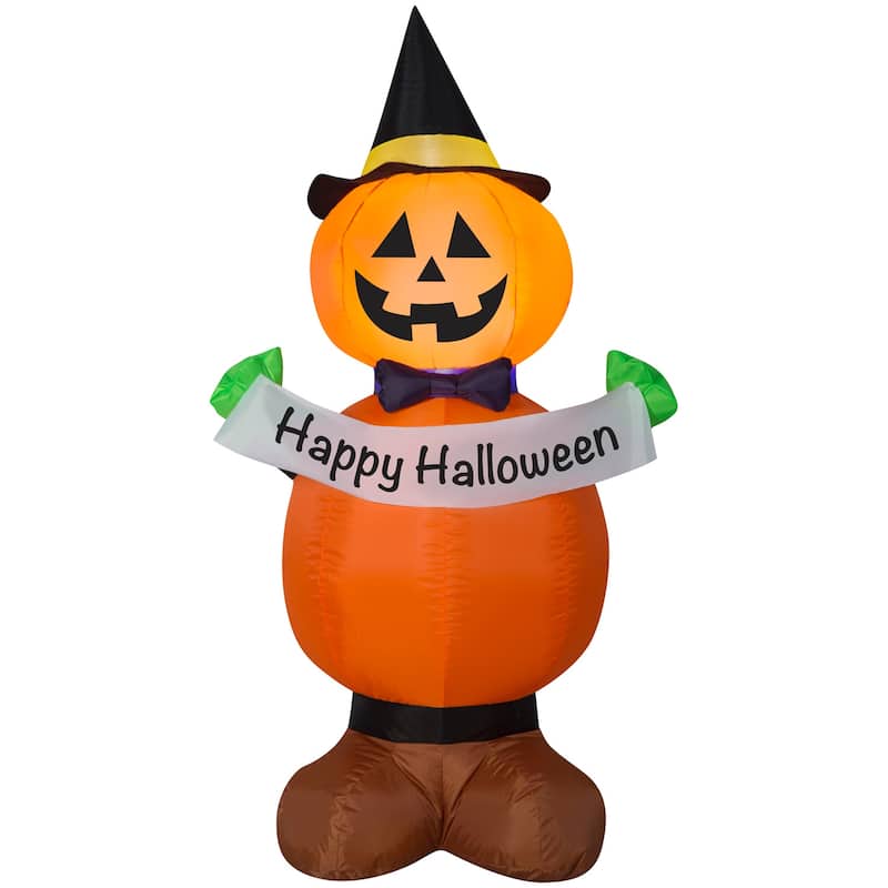 Gemmy Halloween Inflatable Jack O' Lantern Stack w/ Banner, 4 ft Tall