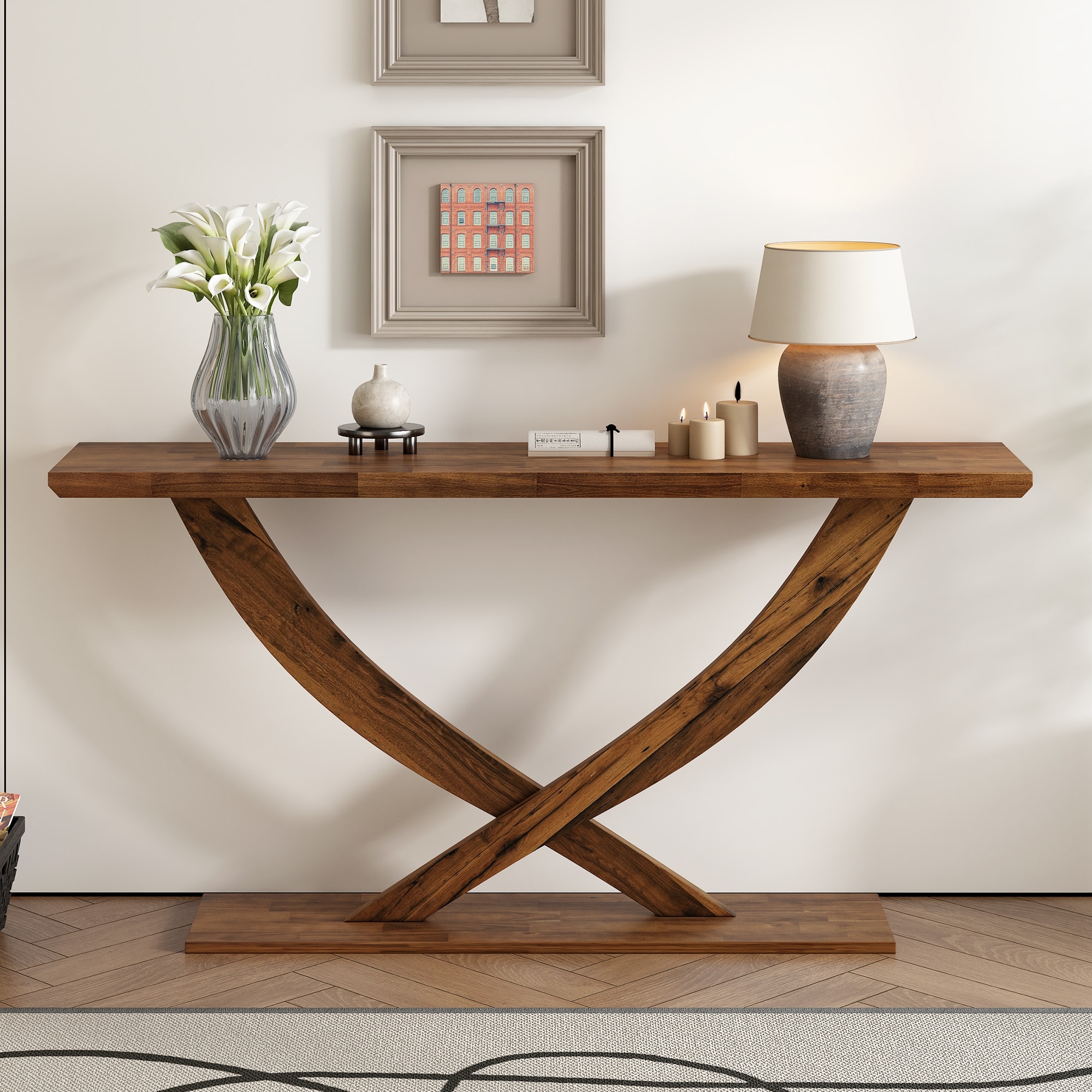 Modern Rustic Console Table with Cross Leg Design