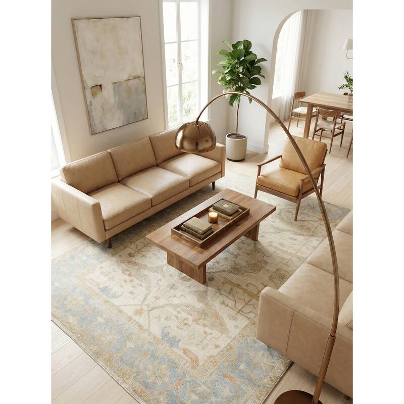 EXQUISITE RUGS Antique Weave Oushak Hand-knotted New Zealand Wool Blue/Ivory Area Rug.