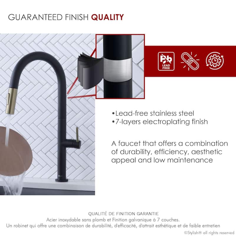 Single Handle Pull-Down Sprayer Kitchen Faucet K-141 - Height: 17.25" Spout H: 9" Spout R: 9"