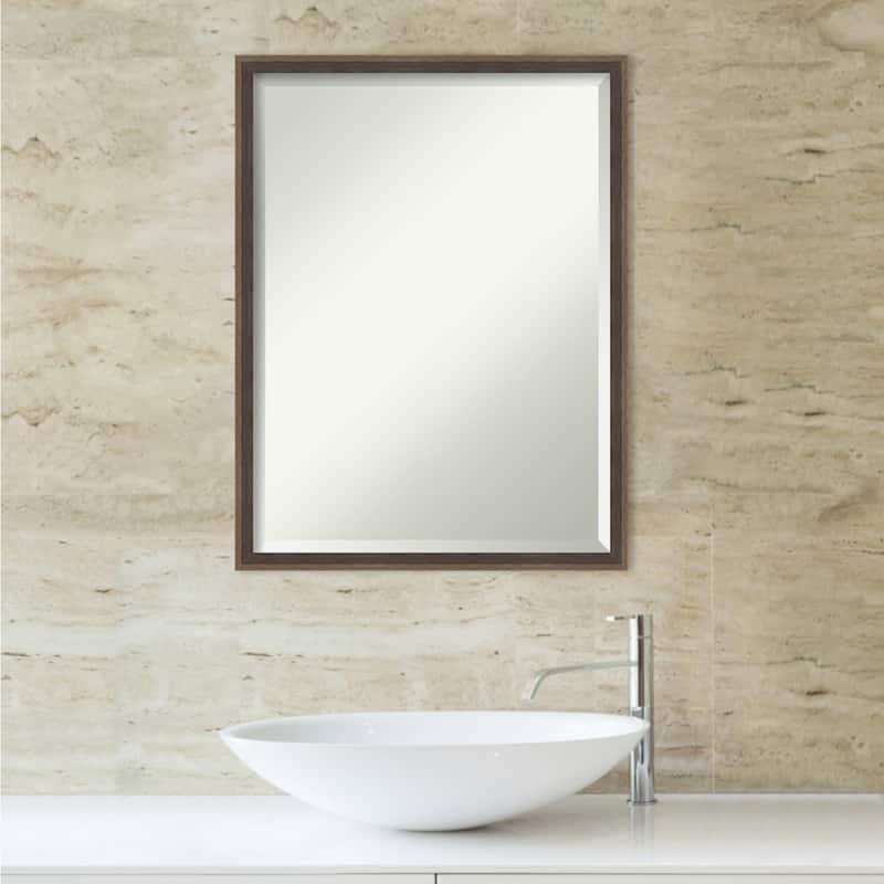 Beveled Wood Bathroom Wall Mirror - Hardwood Wedge Mocha Frame - Hardwood Wedge Mocha