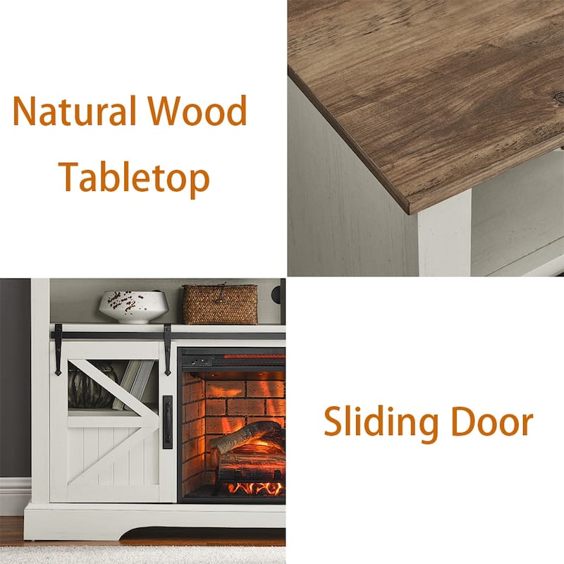 60"W Fireplace TV Stand with Sliding Barn Door, Farmhouse TV Console - 60"L x 15.75"W x 32"H