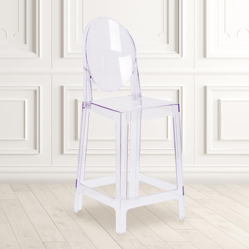 Ghost Counter Stool with Oval Back in Transparent Crystal - Wedding Chairs
