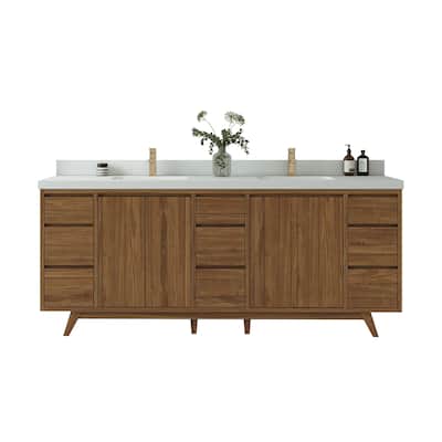 Willow Collections 84 in. W x 22 in. D Madison Teak Double Sink Bathroom Vanity with Countertop