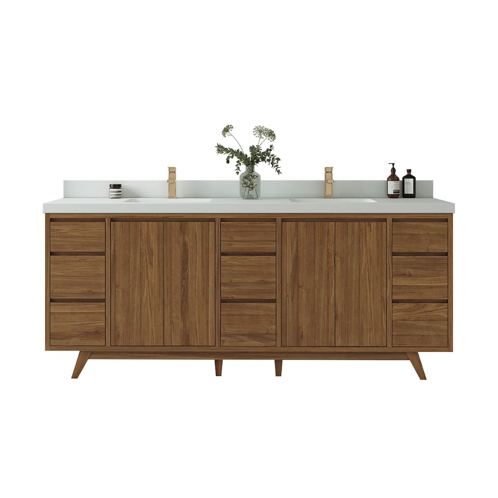 Willow Collections 84 in. W x 22 in. D Madison Teak Double Sink Bathroom Vanity with Countertop