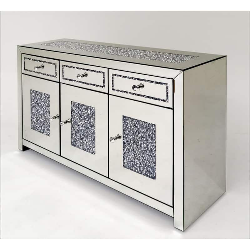 Glam Mirrored Diamond 3-Drawers Accent Cabinet Sideboard