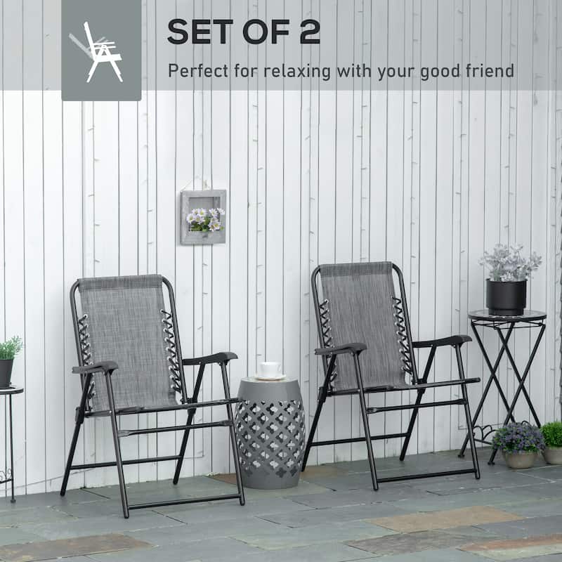 Set of 2 Patio Folding Chairs, Outdoor Portable Lawn Chairs with Armrests for Camping, Garden, Pool, Beach, Backyard