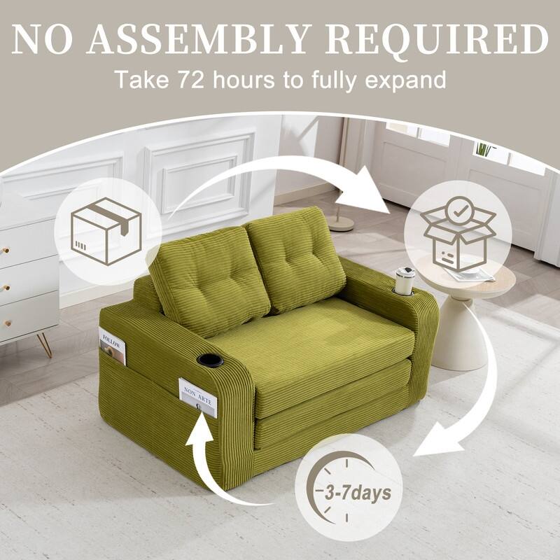 HOMEFUN 2 in 1 Convertible Sofa Bed,Corduroy Upholstered Compressed Sofa Bed for Living Room