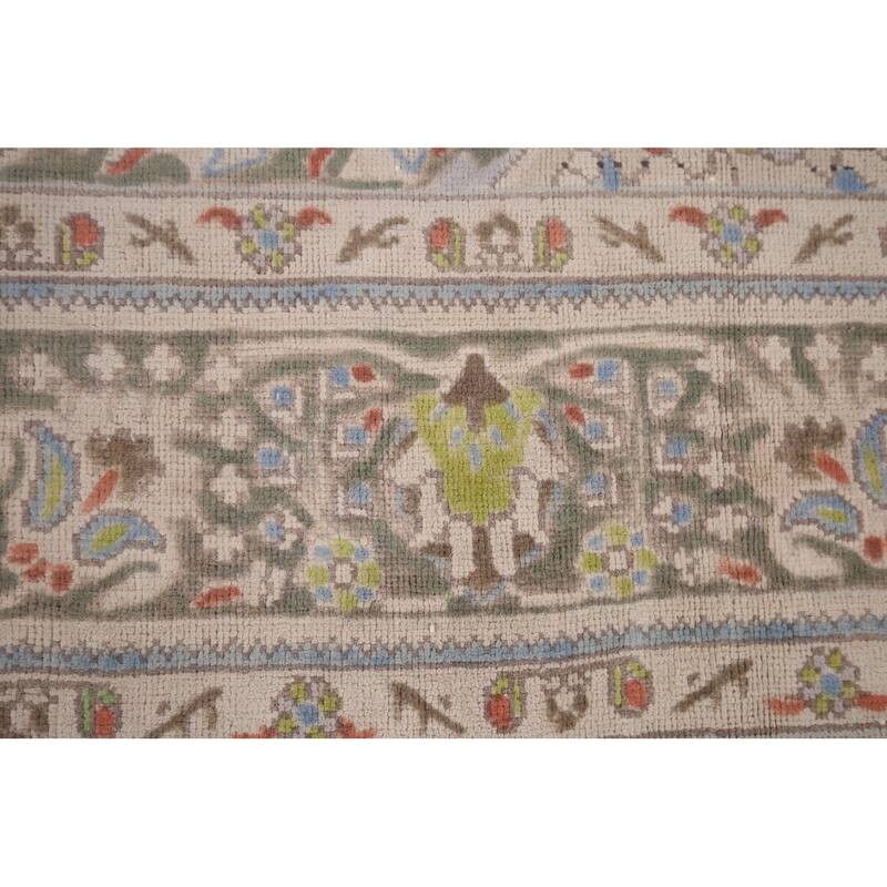 Beige Tabriz Persian Vintage Area Rug Hand-Knotted Wool Carpet - 8'8" x 10'8"