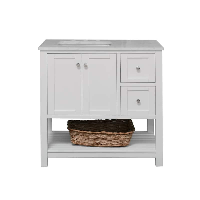 KitchenBathCollection Lakeshore 36" Bathroom Vanity with Engineered Carrara Top