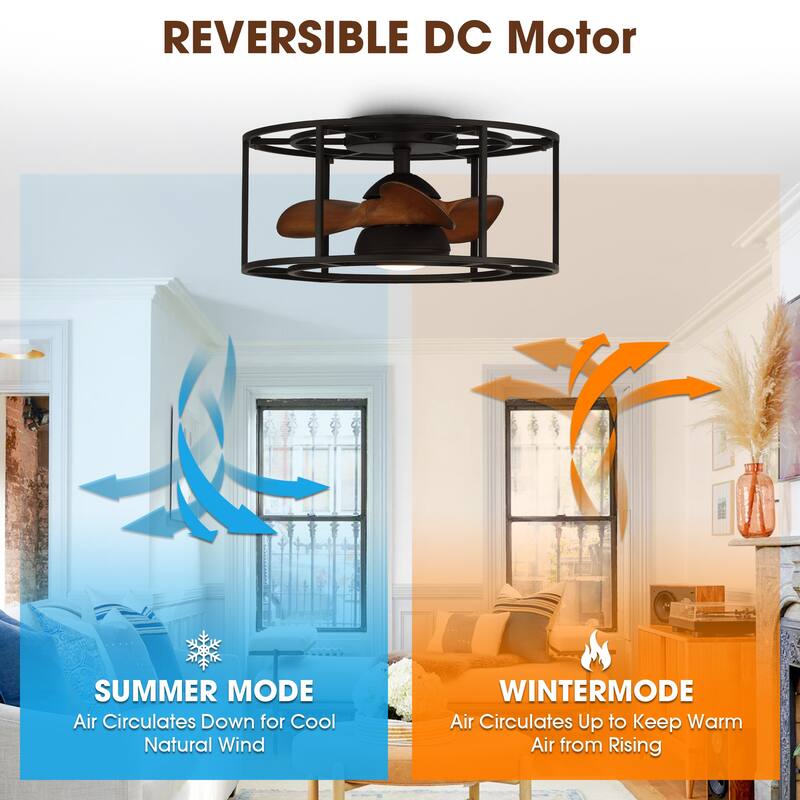 20" Black Flush Mount Low Profile Fandelier Ceiling Fan with Light and Remote - 20 in. D x 20 in. W x 9.6 in. H