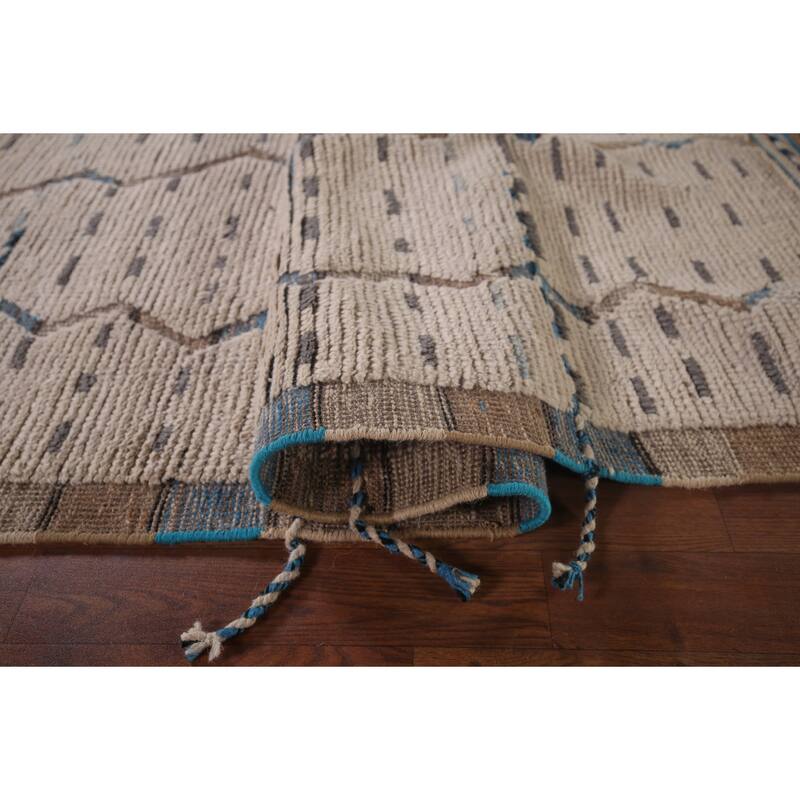 Ivory Striped Moroccan Oriental Area Rug Hand-Knotted Wool Carpet - 6'0"x 9'10"