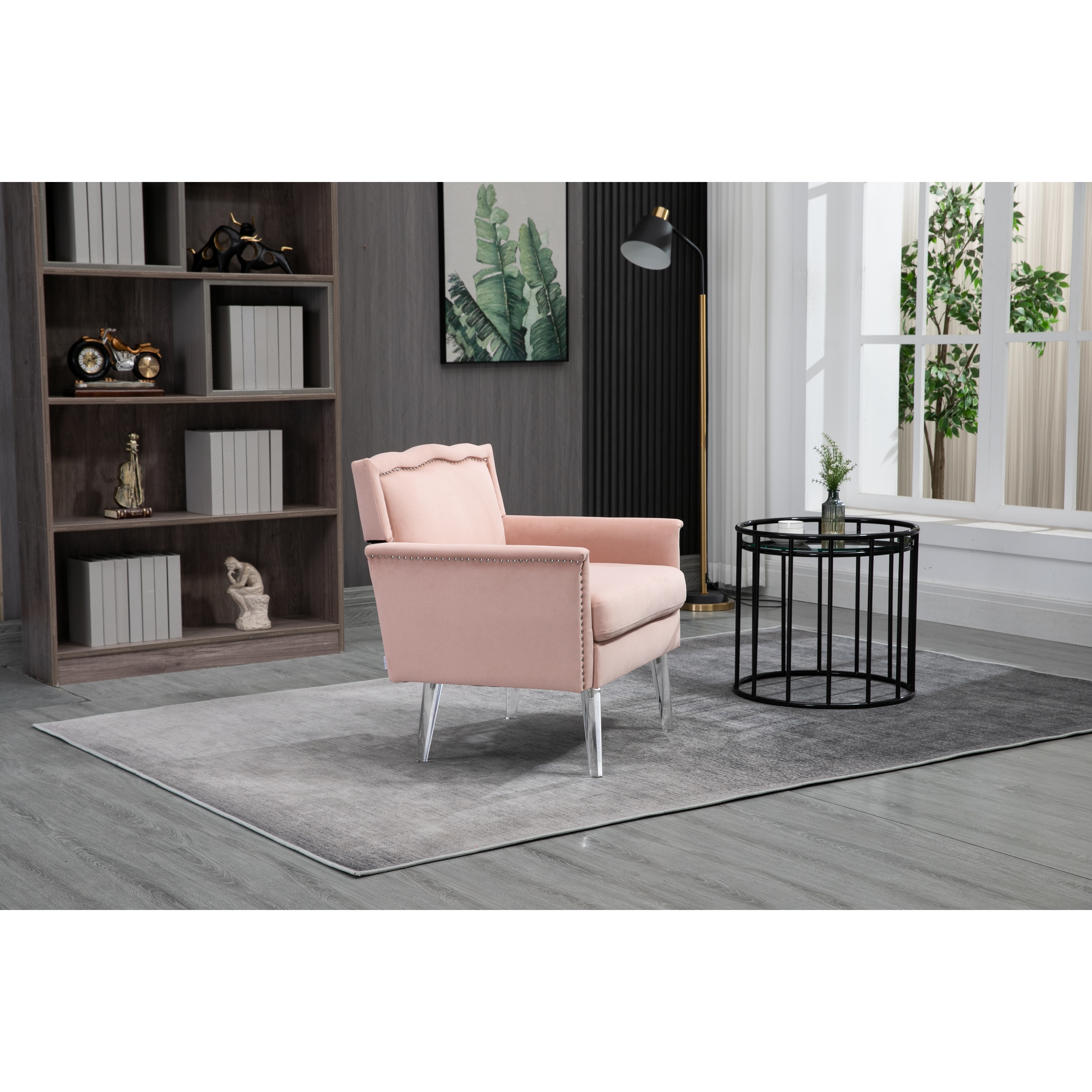 Pink and best sale gray accent chair