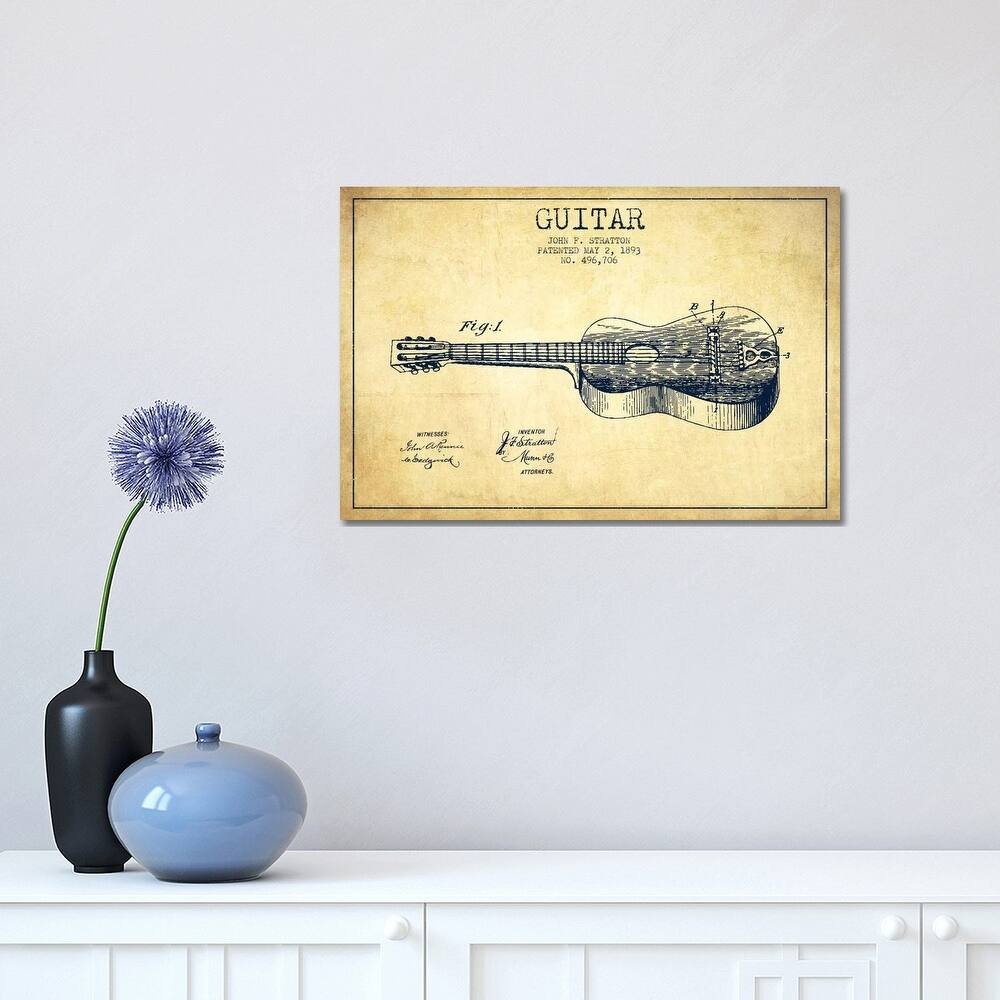 iCanvas "Guitar Vintage Patent Blueprint" by Aged Pixel Canvas Print