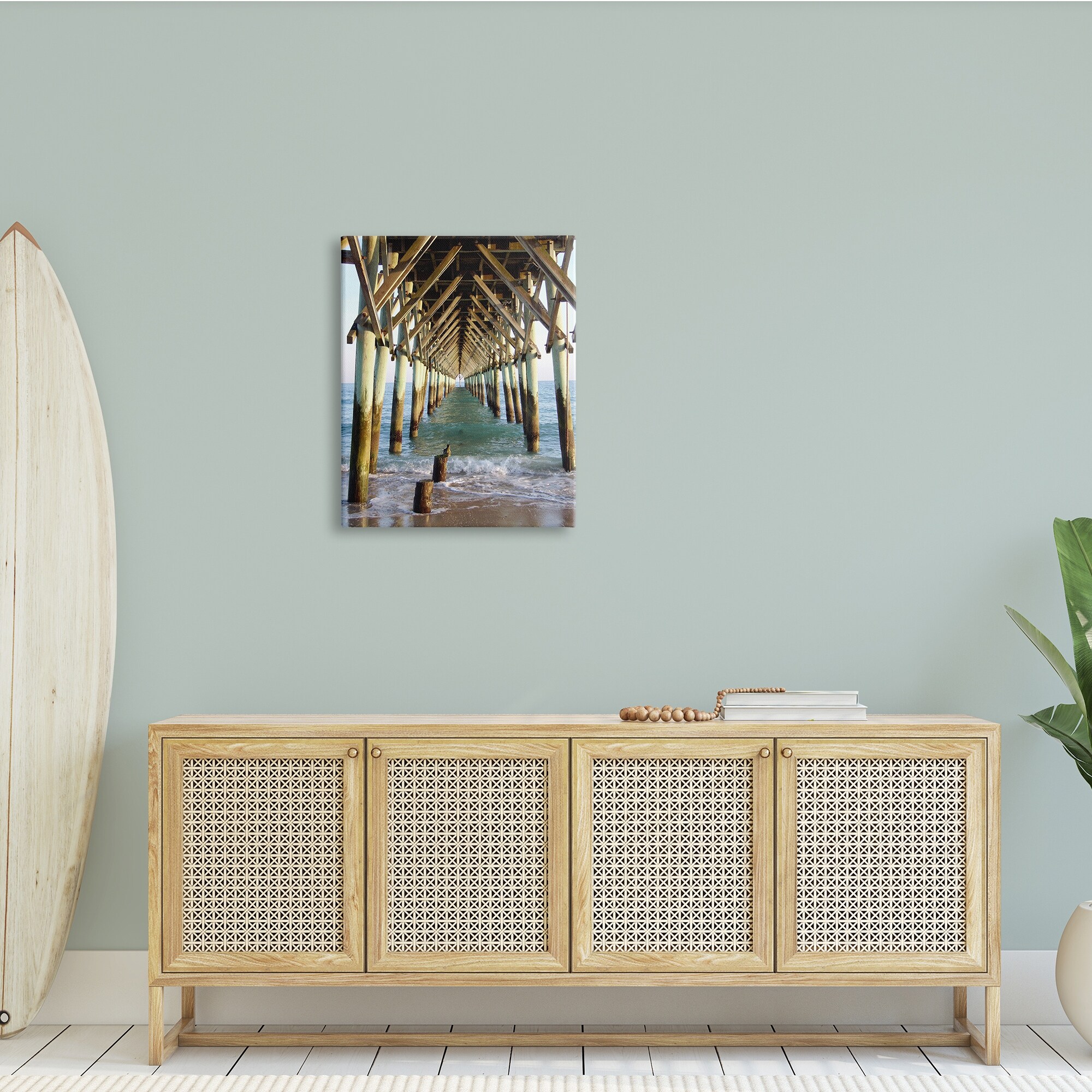 Stupell Weathered Beach Pilons Ocean Waves Under Tall Dock-image
