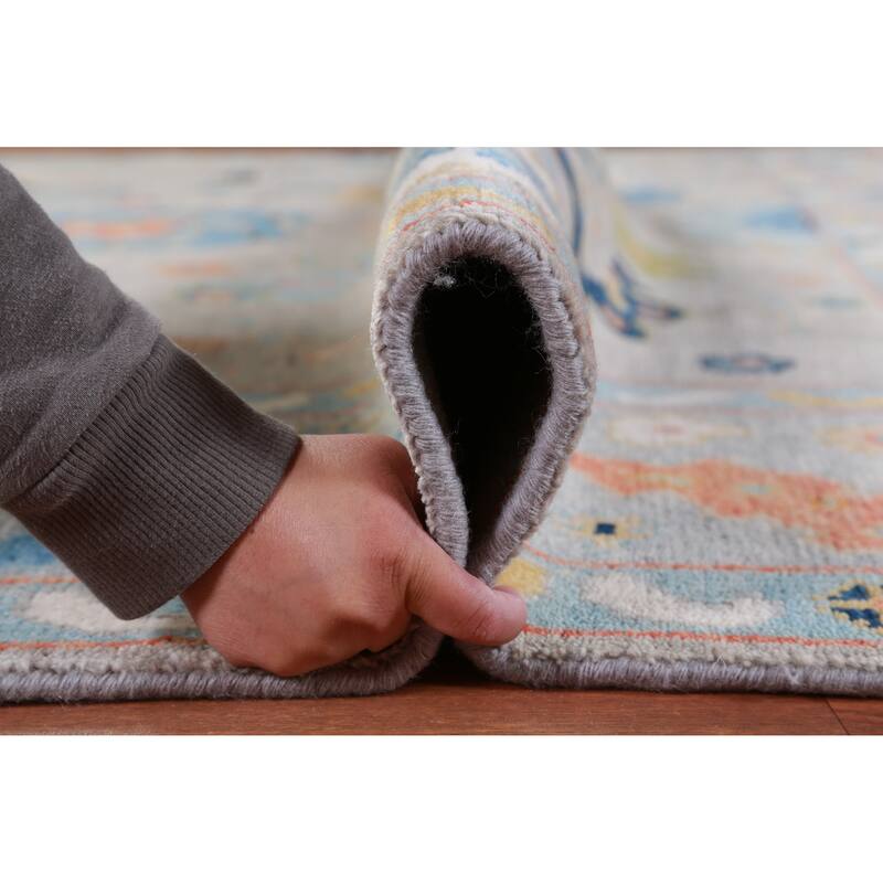 Hand Knotted Oriental 100% Wool Carpet Transitional All-Over Greys & Charcoal Oushak Area Rug - 9' 0'' X 8' 10''