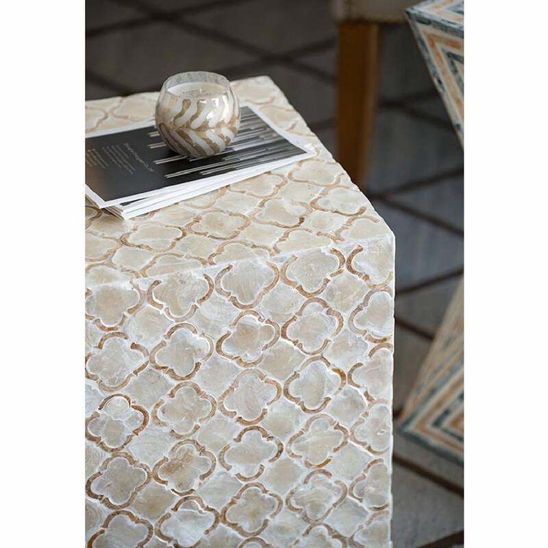 Geometric Capiz Block Stool - 14" Square Design, End Table, Side Table - 14x14x18"