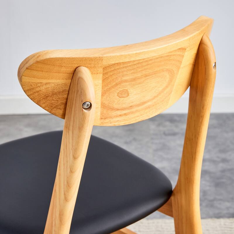 Roomfitters Rubberwood Dining Chairs with Rattan Back and PU Seat, Solid Wood Upholstered Set of 8 for Dining, Black+Natural