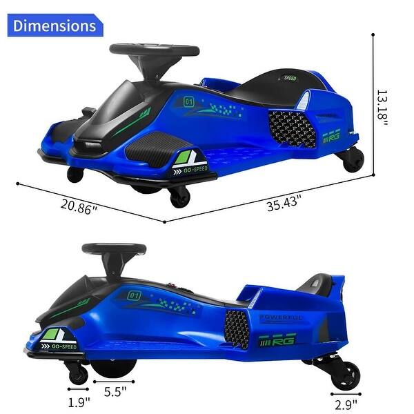 dimension image slide 4 of 5, 12V Ride-On Drift Car for Kids， Electric Go-Kart with Variable Speed