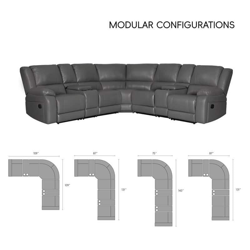 109" W Modern Contemporary Faux Leather 7 Piece Sectional Recliners