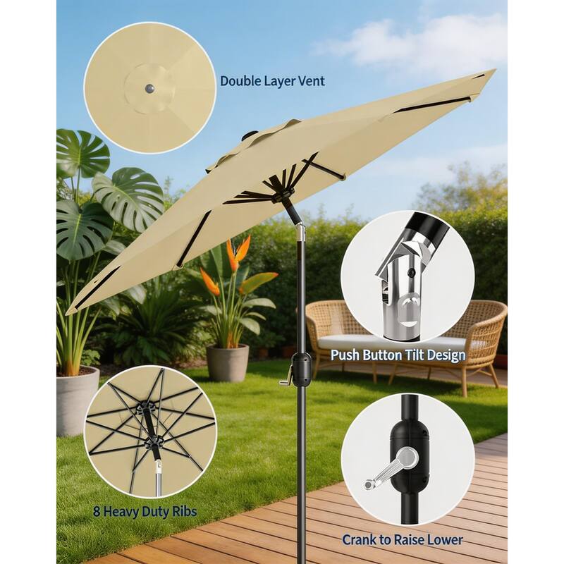 10ft Outdoor Patio Umbrella, with Crank Lift & Push Button Tilt, UV Protection Waterproof
