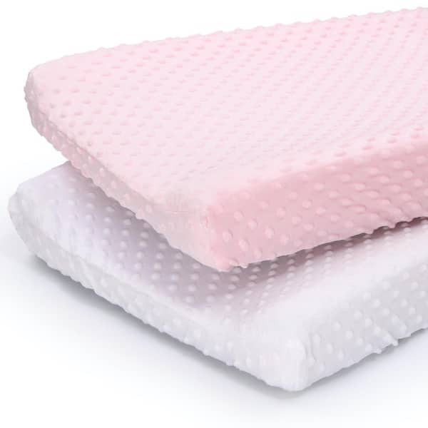 slide 2 of 5, The Peanutshell Pink & White Minky Dot Changing Pad Covers, 2-Pack