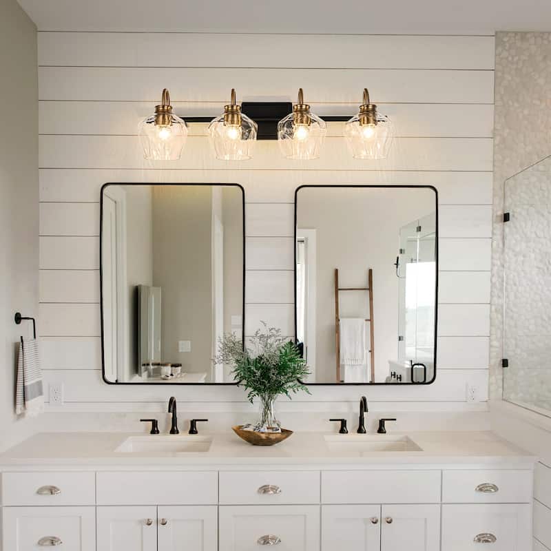 Modern 3/4-lights Bathroom Dimmable Vanity Lights Wall Sconces with Glass Shade