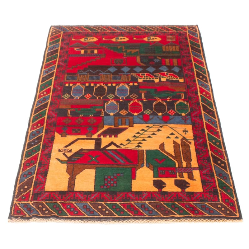 ECARPETGALLERY Hand-knotted Baluch Red Wool Rug - 3'9 x 6'6