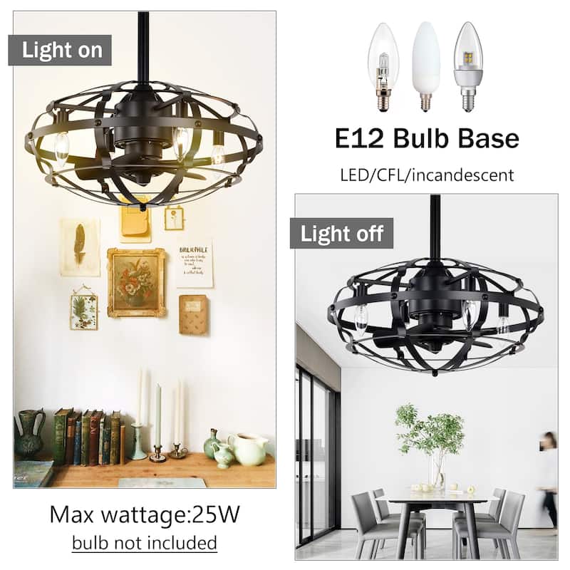 18 inch Low Profile Small Caged Ceiling Fan with Remote Control, 6 Speed Industrial Ceiling Fan Light Kit